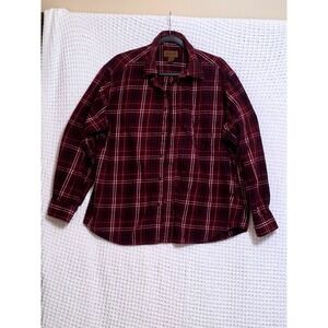 ST JOHNS BAY Mens Plaid Long Sleeve Button Down Shirt Burgundy XL Cotton